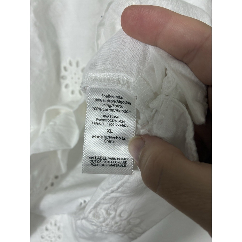 free assembly‎ 100% Cotton Eyelet Blouse White XL Cottage V Neck - Picture 3 of 7